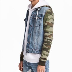 H&M Mens Hooded Denim Jacket Camo